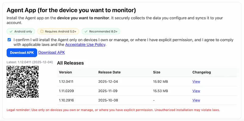 Download phonetracker247 app for the device you want to monitor