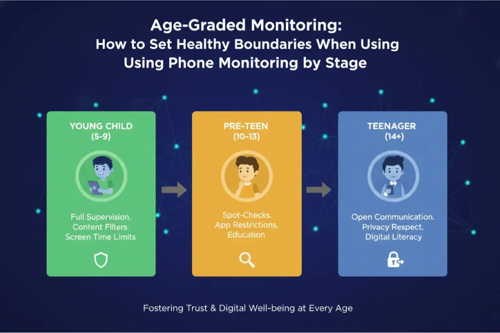 How to Set Healthy Boundaries When Using Phone Monitoring: A Blueprint for Trust-Based Safety 4 Age-Graded Monitoring: How to Set Healthy Boundaries When Using Phone Monitoring by Stage