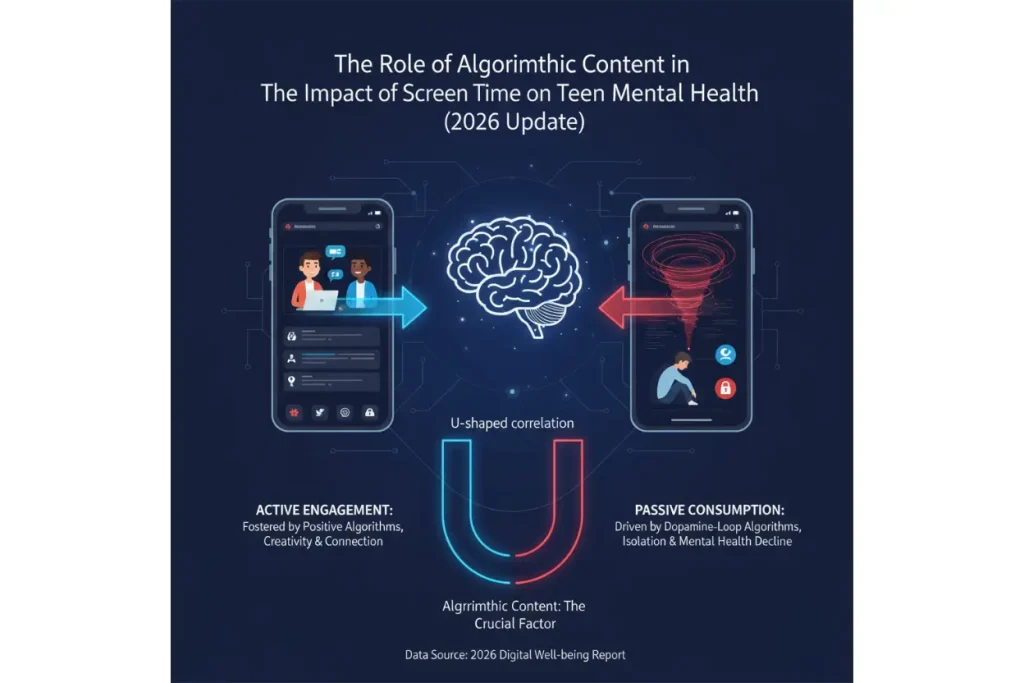 The Role of Algorithmic Content in The Impact of Screen Time on Teen Mental Health (2026 Update)