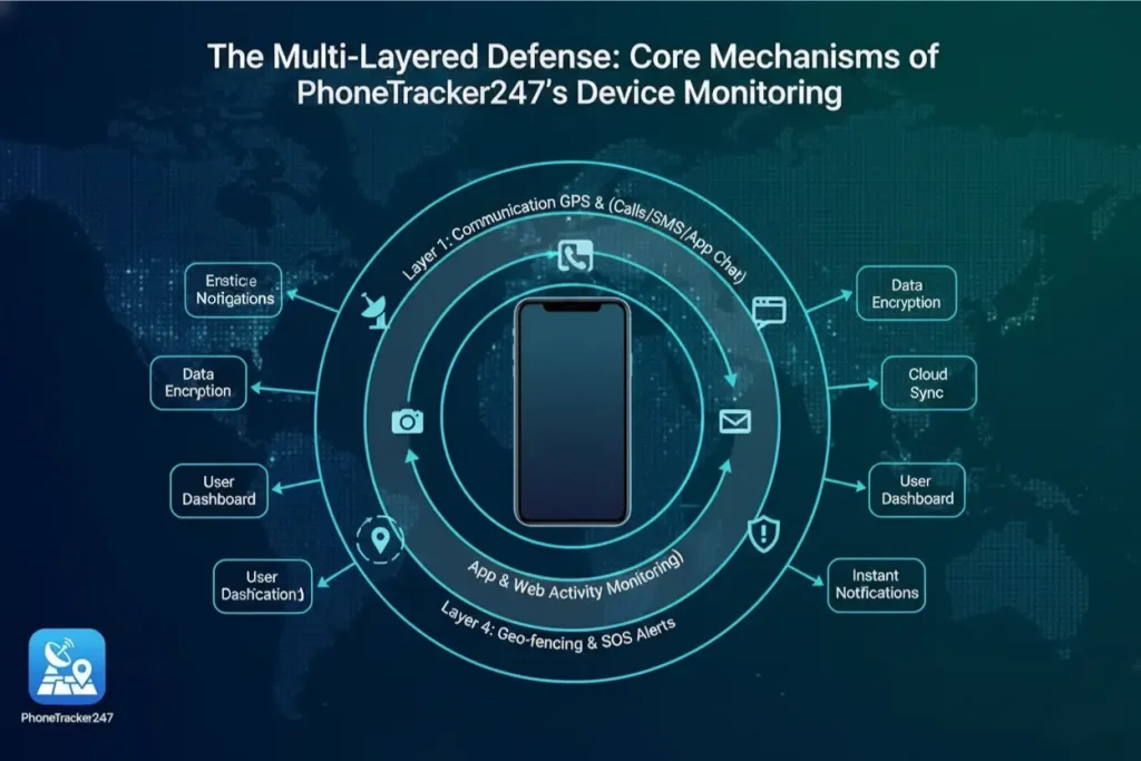 How PhoneTracker247 Protects Kids from Online Predators Through AI-Powered Cyber Risk Prevention 2 The Multi-Layered Defense: Core Mechanisms of PhoneTracker247’s Device Monitoring