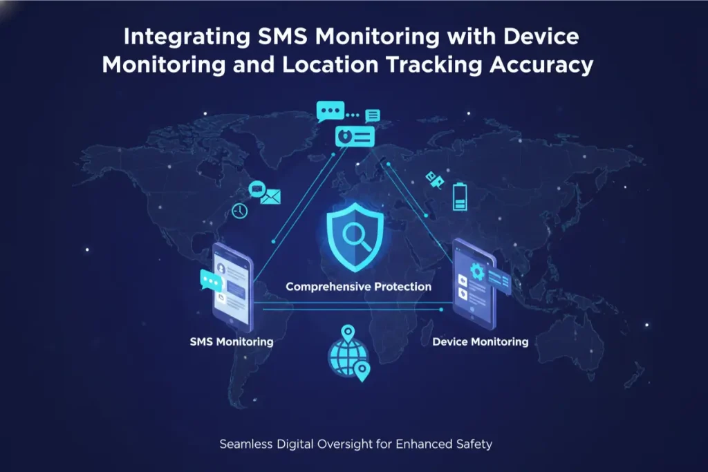 Integrating SMS Monitoring with Device Monitoring and Location Tracking Accuracy