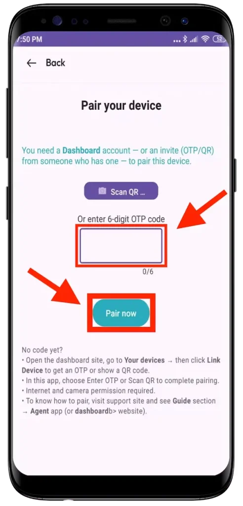 Enter code to pair your device