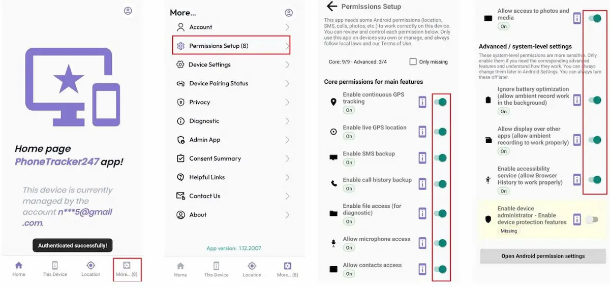 Step 4 Permissions Setup PhoneTracker247 App