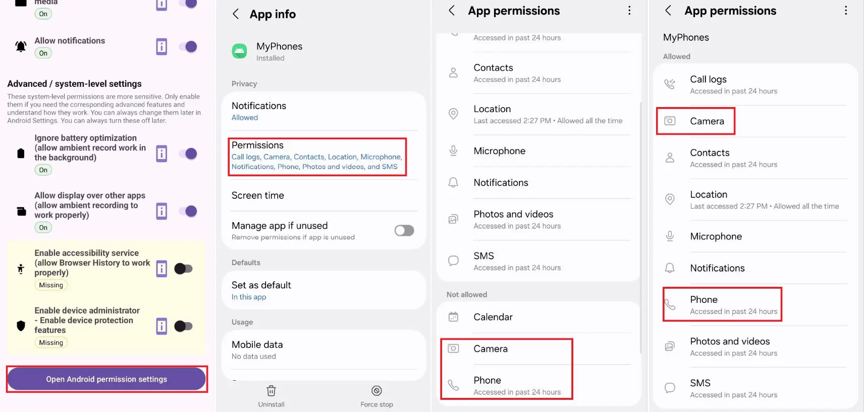 Enable both required permissions in Android settings.